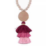 Jewelry : Yarn Tassel Wood Beaded Necklace