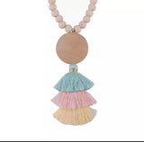 Jewelry : Yarn Tassel Wood Beaded Necklace